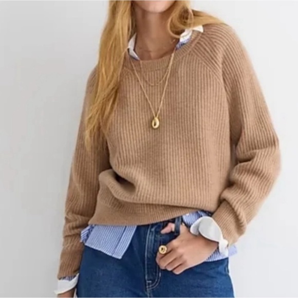 J. Crew Sweaters - J. Crew Oversized Ribbed Cashmere Crewneck Camel Sweater Size M
